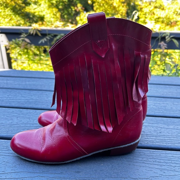 Cherry Red Vintage Fringe Cowboy Boots - Picture 4 of 14